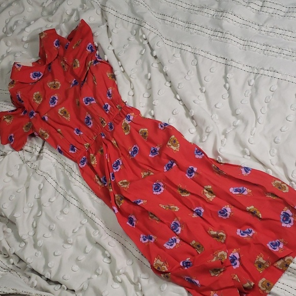 Vintage 80s lori ann red floral dress w/peter pan collar small - Picture 2 of 9